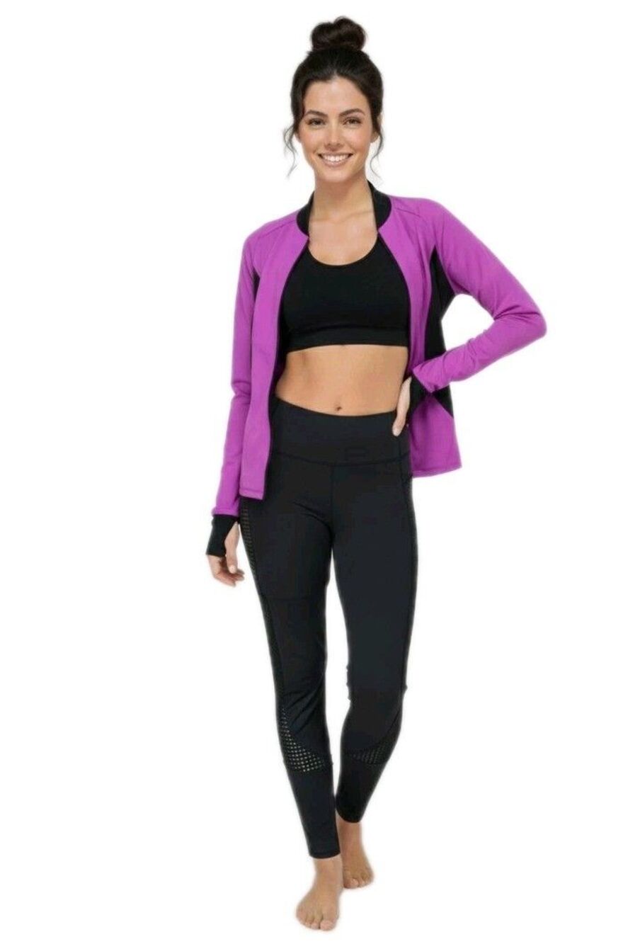 Funky Diva Women's Dancetech Side Mesh Leggings & Athletic Jacket Set Purple